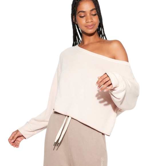 Spiritual Gangster Bella Off Shoulder Cropped Sweatshirt Cream XS NWT - Picture 2 of 15